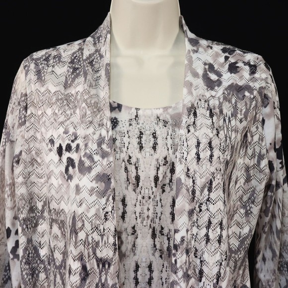 JM Collection Womens Mock Twin Set Jacket Tank Petite M Medium PM Lace Tan Black - Picture 2 of 11